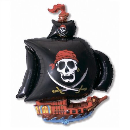 Пиратский корабль черный, пиратский корабль, фольгированная фигура,фольгированный шар 104 см