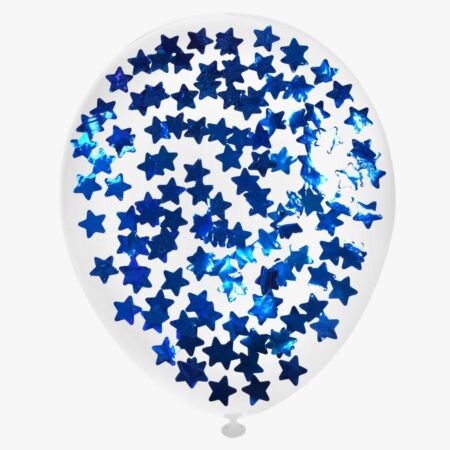Шар "С конфетти (Синие звезды)" 12″/30 см, 1 шт., с гелием
