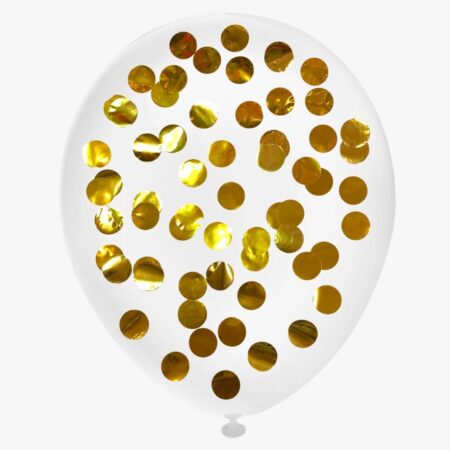 Шар "С конфетти (Золотые круги, большие)" 12″/30 см, 1 шт., с гелием