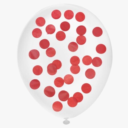 Шар "С конфетти (Красные круги, большие)" 12″/30 см, 1 шт., с гелием