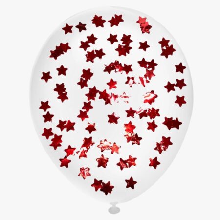 Шар "С конфетти (Красные звезды)" 12″/30 см, 1 шт., с гелием