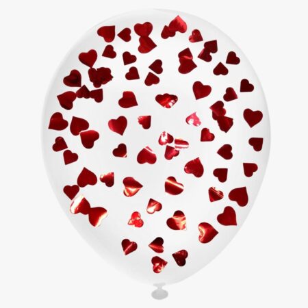 Шар "С конфетти (Красные сердца)" 12″/30 см, 1 шт., с гелием