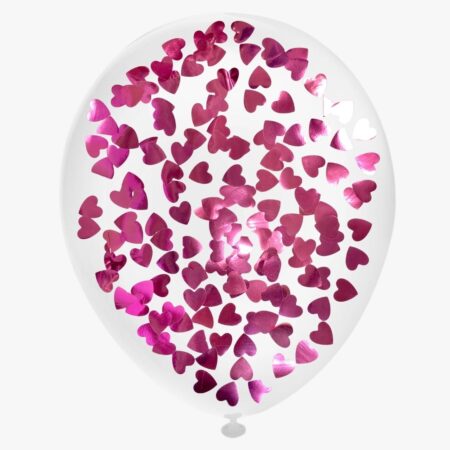 Шар "С конфетти (Розовые сердца)" 12″/30 см, 1 шт., с гелием