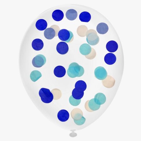 Шар "С конфетти (Синие, голубые, белые, большие)" 12″/30 см, 1 шт., с гелием