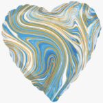 Сердце «Мрамор. Золотая нить. Агат. Голубое» 18»/46 см, 1 шт., с гелием