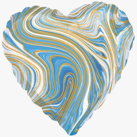 Сердце "Мрамор. Золотая нить. Агат. Голубое" 18''/46 см, 1 шт., с гелием
