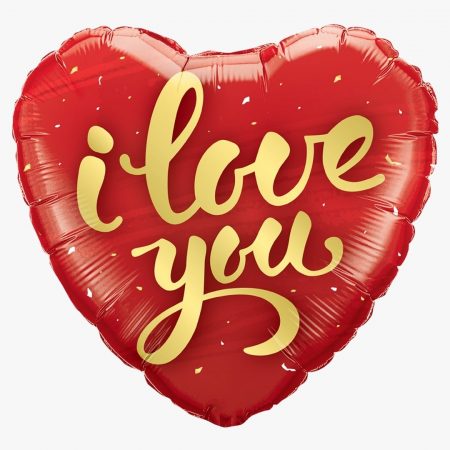 Сердце "I Love You! (Золотое конфетти)" 18″/46 см, 1 шт., с гелием
