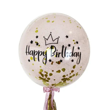 Стеклянный шар с конфетти 91 см "Happy Birthday, розовый"