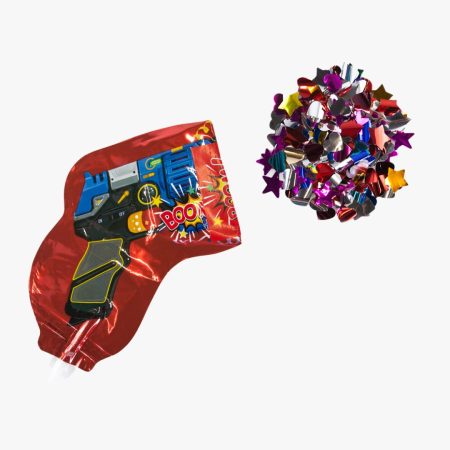 Шар с клапаном (8''/20 см) Мини-фигура, Пистолет - хлопушка с конфетти, Красный, 1 шт.