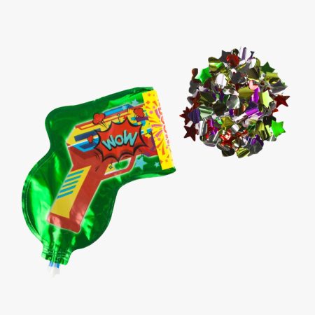 Шар с клапаном (8''/20 см) Мини-фигура, Пистолет - хлопушка с конфетти, Зеленый, 1 шт.
